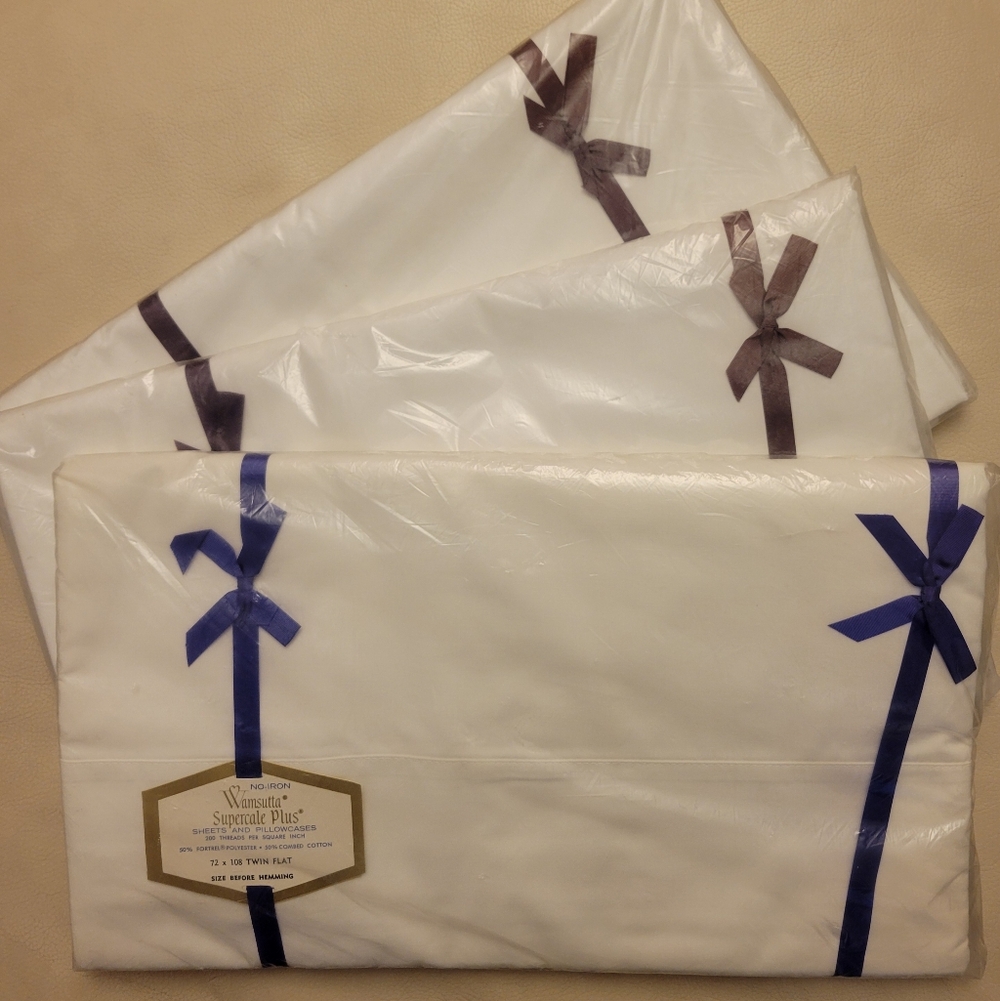 3 New Vintage Wamsutta Supercale Plus White Twin Flat Sheets